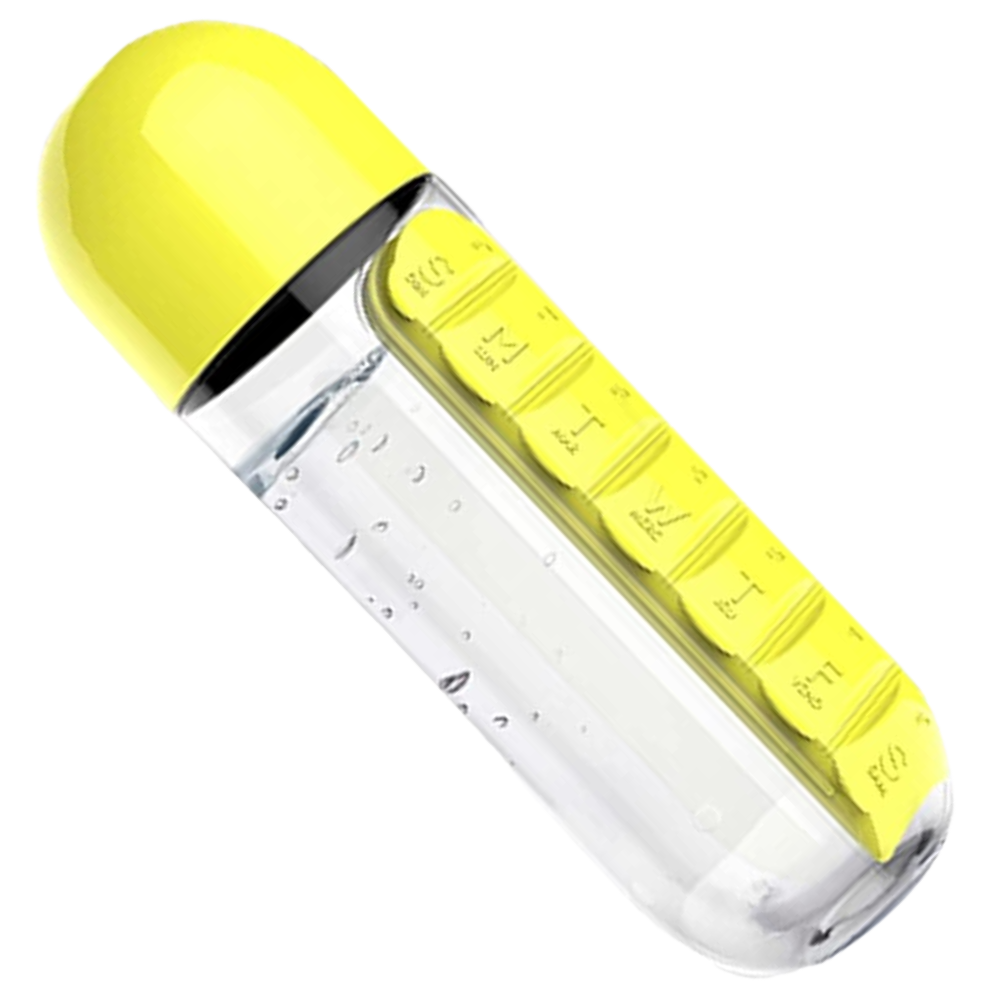 Bouteille d'eau en plastique avec pilulier