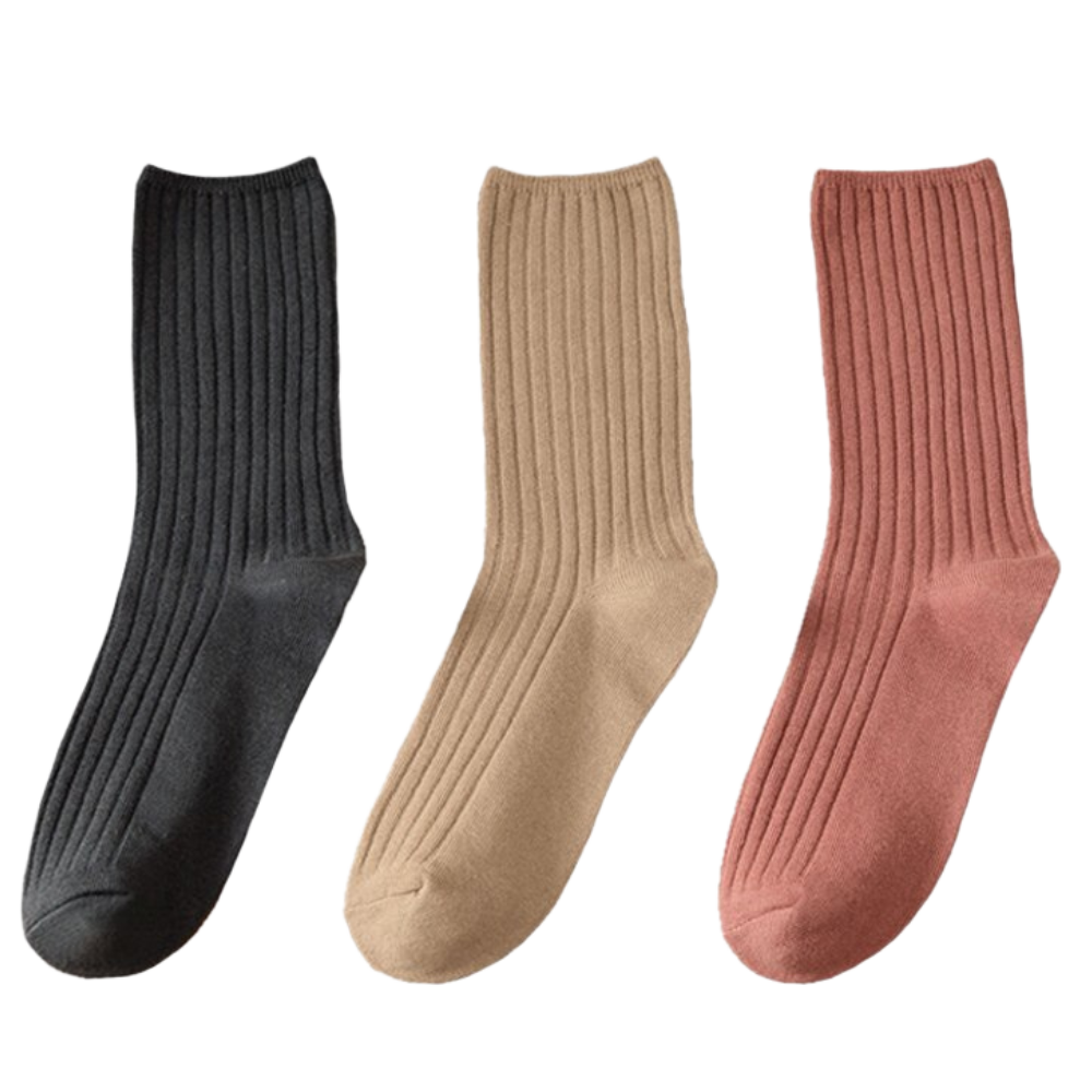 3 Paires de chaussettes côtelées en coton pour femmes