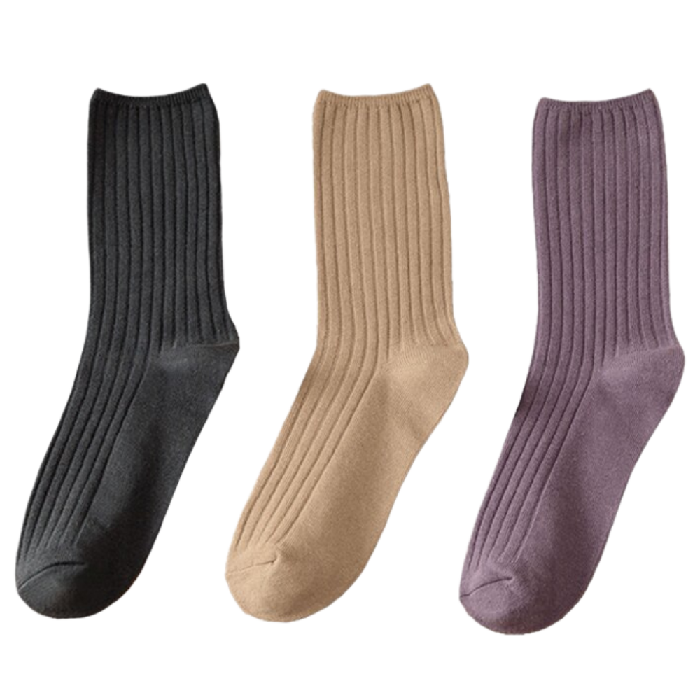 3 Paires de chaussettes côtelées en coton pour femmes