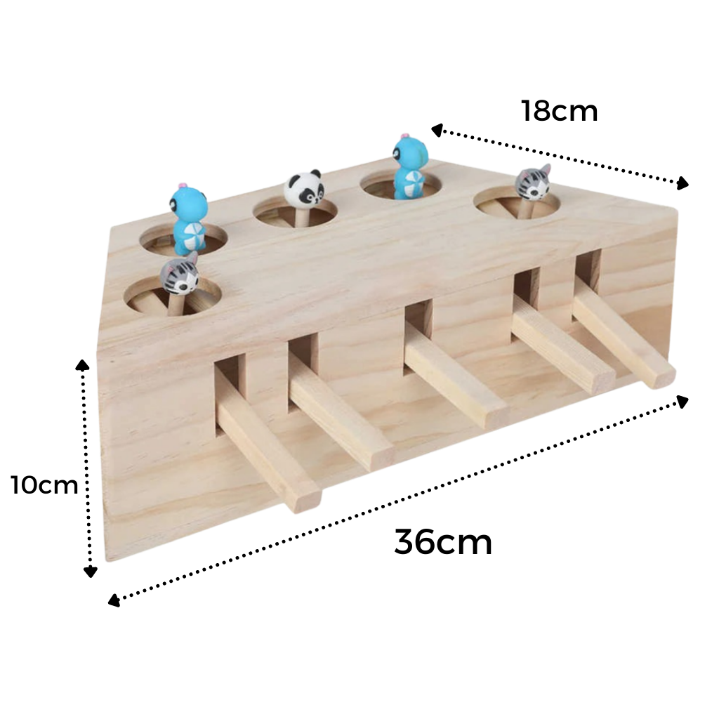 Jouet interactif en bois à 5 trous pour chat