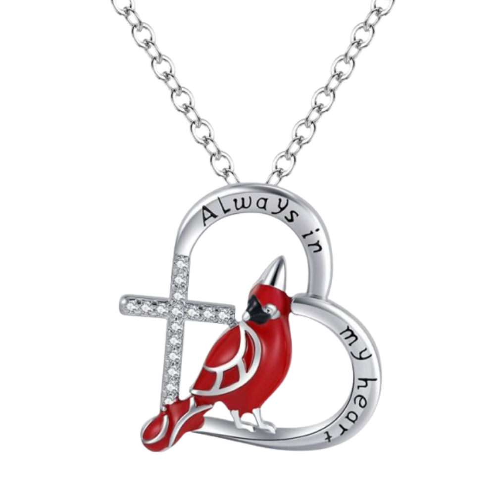 Collier à pendentif de cardinal en forme de cœur