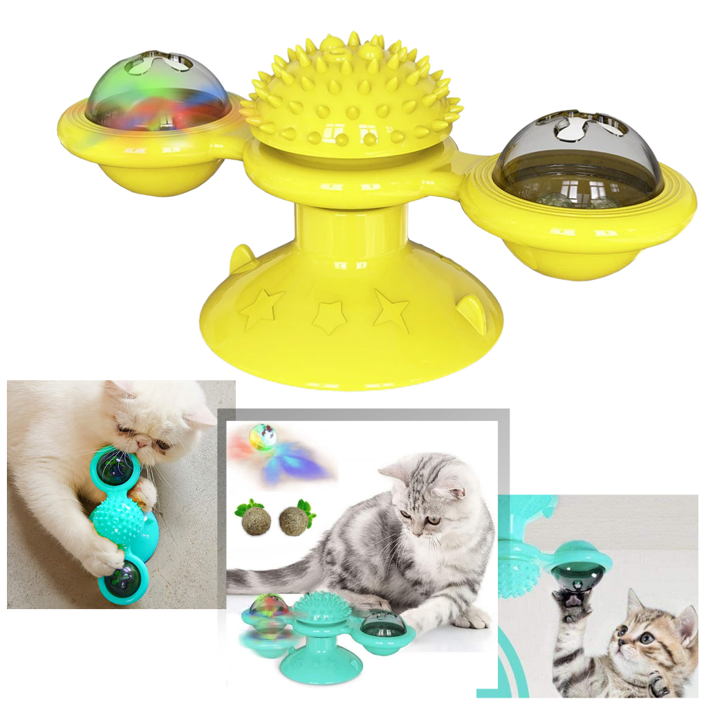 Jouet pour chat "moulin à vent rotatif" avec brosse