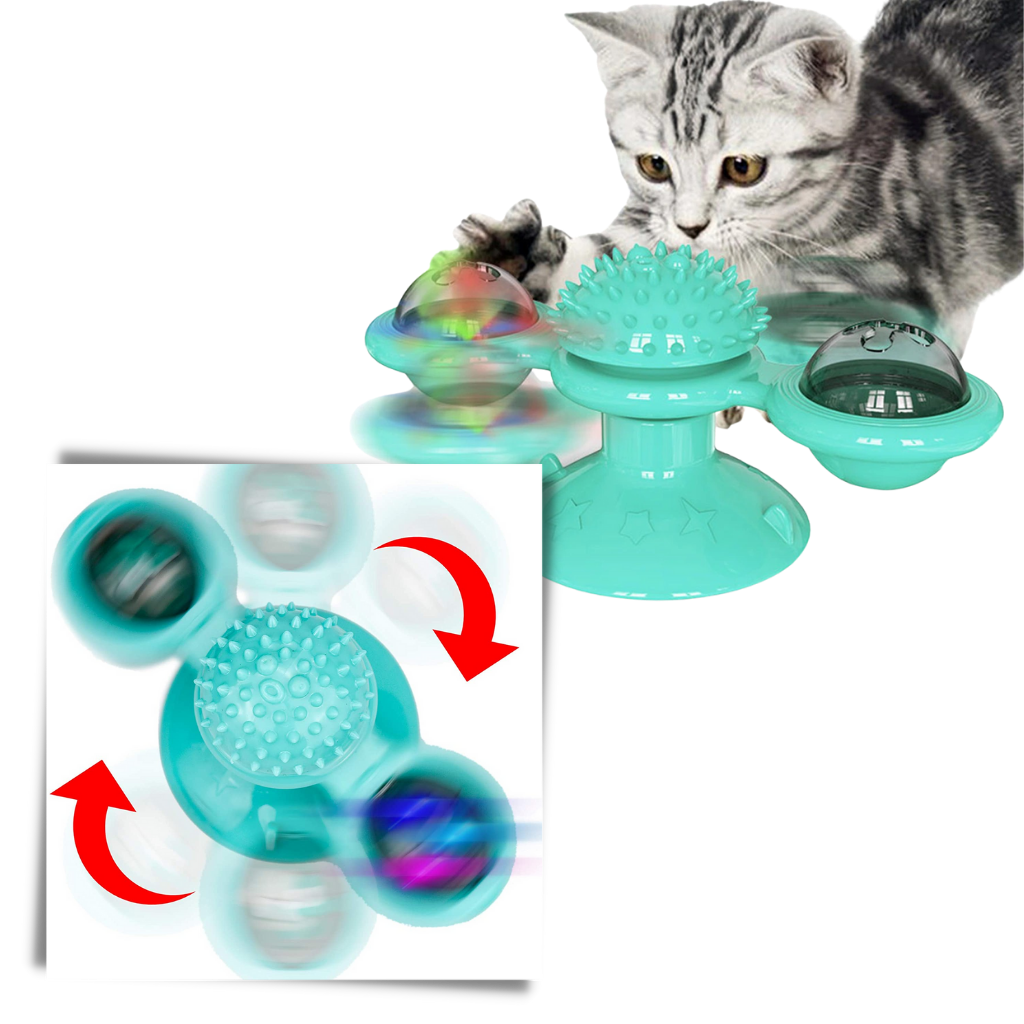 Jouet pour chat "moulin à vent rotatif" avec brosse