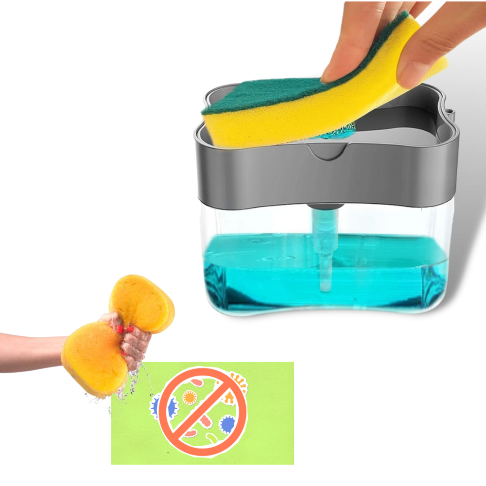 Distributeur de détergent de cuisine avec porte-éponge