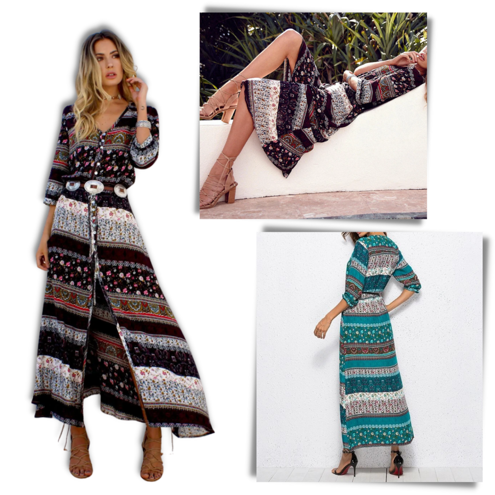 Robe longue à col en V de style bohème