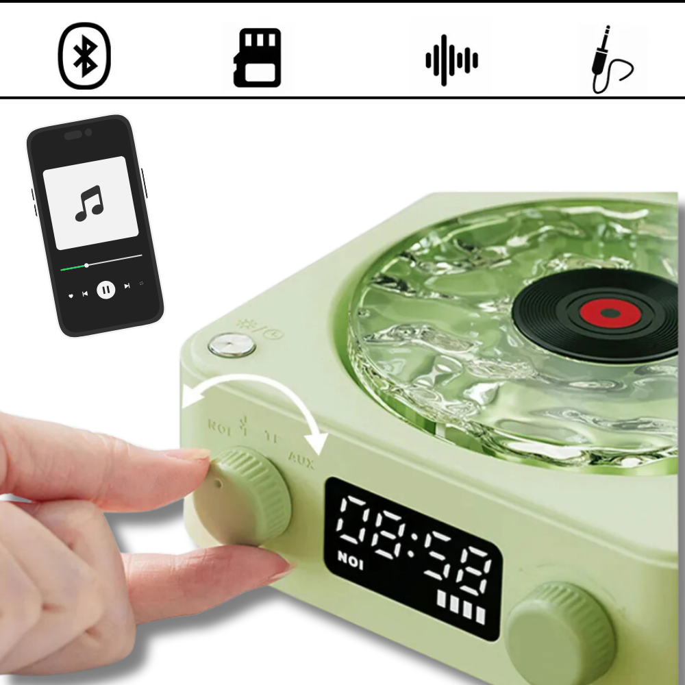 Lecteur vinyle avec effets visuels rétro