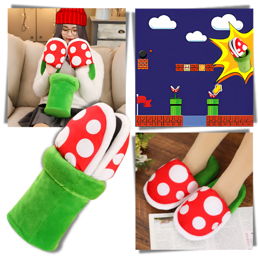 Pantoufles plante piranha de Mario en peluche