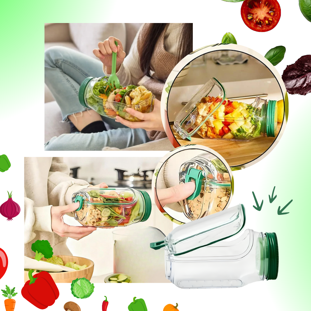 Bocal transparent à salade avec ouverture latérale