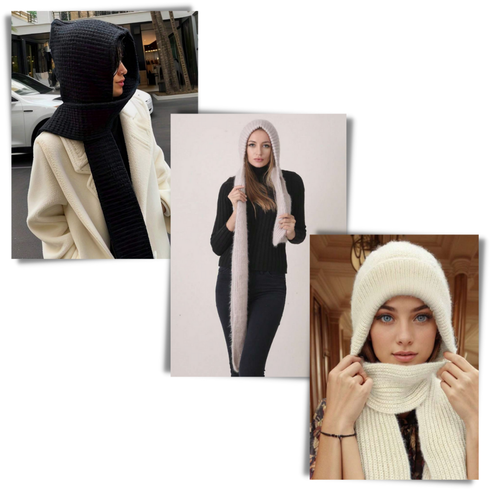 Bonnet à capuche en tricot coupe-vent avec écharpe et protège-oreilles